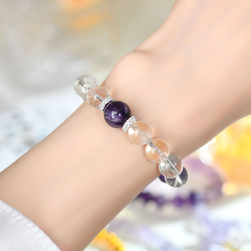 Natural Uruguay Amethyst & White Crystal Bracelet - Spiritual Harmony & Elegance for Women