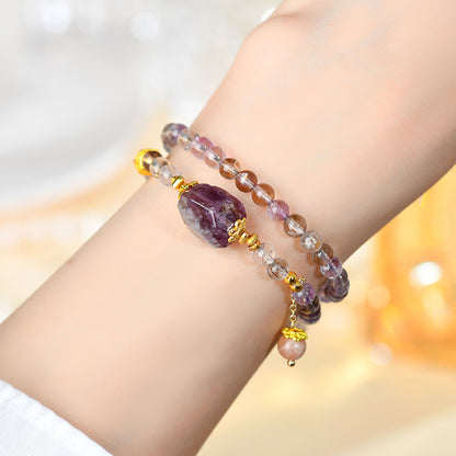 Natural Super Seven Crystal Purple Phantom Double Circle Bracelet - Spiritual Energy & Elegance for Women