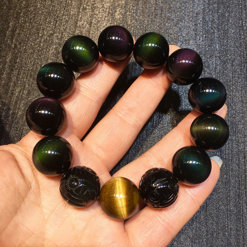 Natural Double Color Eye Obsidian Pixiu Bracelet - Spiritual Protection & Wealth Attraction
