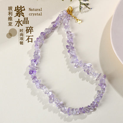Natural Bolivia Amethyst Crushed Stone Collarbone Necklace & Double Circle Bracelet | Spiritual Protection & Wealth Attraction