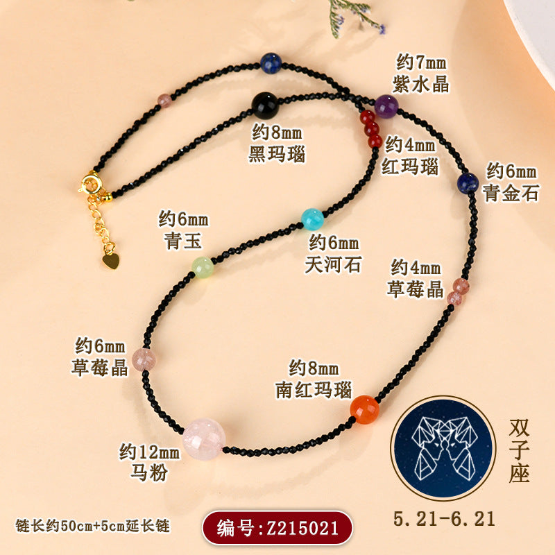 Twelve Zodiac Natural Crystal Multi-Gemstone Collarbone Necklace & Bracelet Set