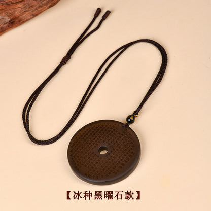 Natural Ice Obsidian Prajna Heart Sutra Peace Pendant Necklace – Spiritual Harmony & Protection