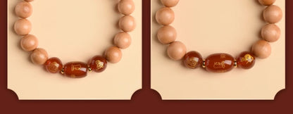 Ancient Peach Wood Cinnabar Zodiac Buddha Protection Bracelet for Harmony