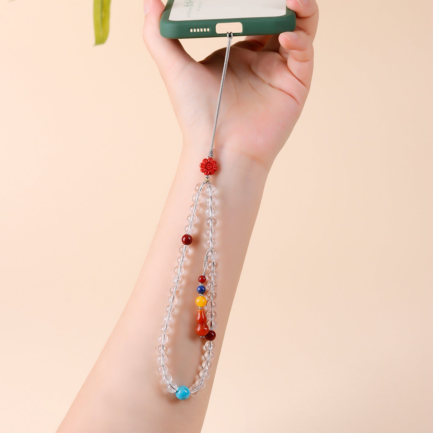 Natural White Crystal Buddha Bead Phone Chain - Spiritual Pendant for Peace and Prosperity