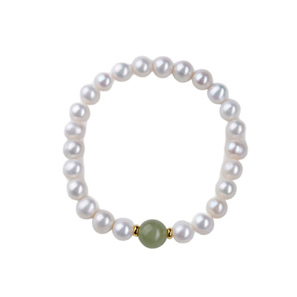 Natural Pearl & Hetian Jade Single Circle Bracelet | Elegant Light Luxury Women's Jewelry