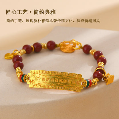 Gold Sand Tai Sui Cinnabar Bracelet - Chinese Taoist Women's Jewelry for Protection and Fortune