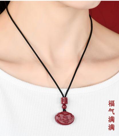 Natural Purple Gold Cinnabar Zodiac Ruyi Pendant - Auspicious Protection and Fortune Necklace Ornament