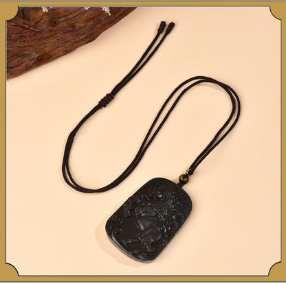 Natural Obsidian Horse Ascends to Marquis Pendant - Career Luck Amulet for Men & Women