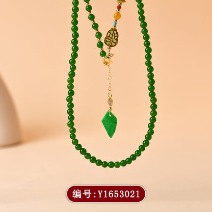 Green Chalcedony Gourd Pendant Necklace | Chinese Retro Style Fortune & Protection Amulet