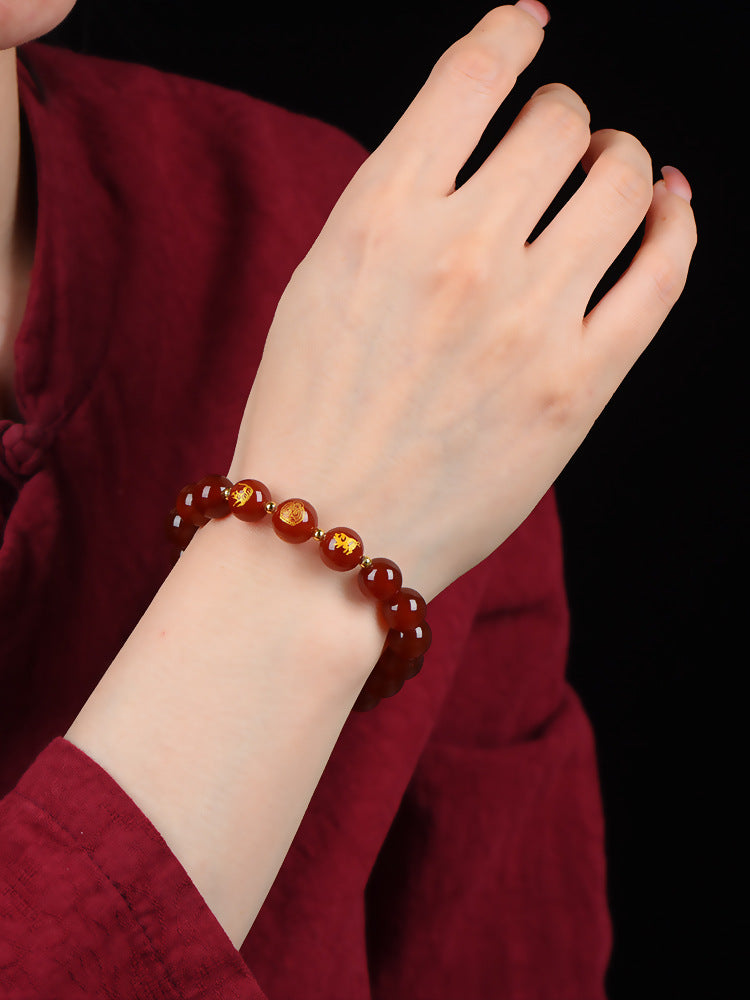 Twelve Zodiac Guardian Deities Agate Obsidian Bracelet - Three-in-One Spiritual Protection