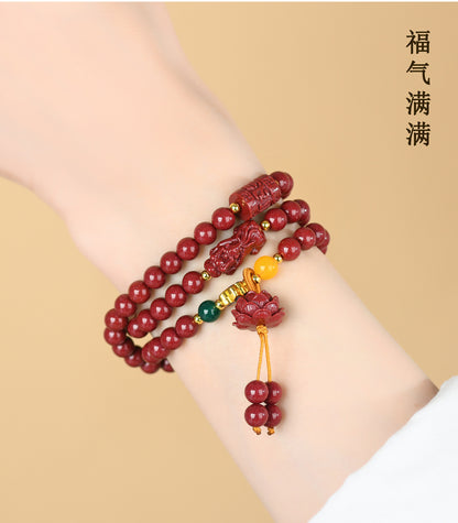 Purple Gold Cinnabar Pixiu Three-Circle Bracelet | Wealth Protection & Luck Enhancement Talisman