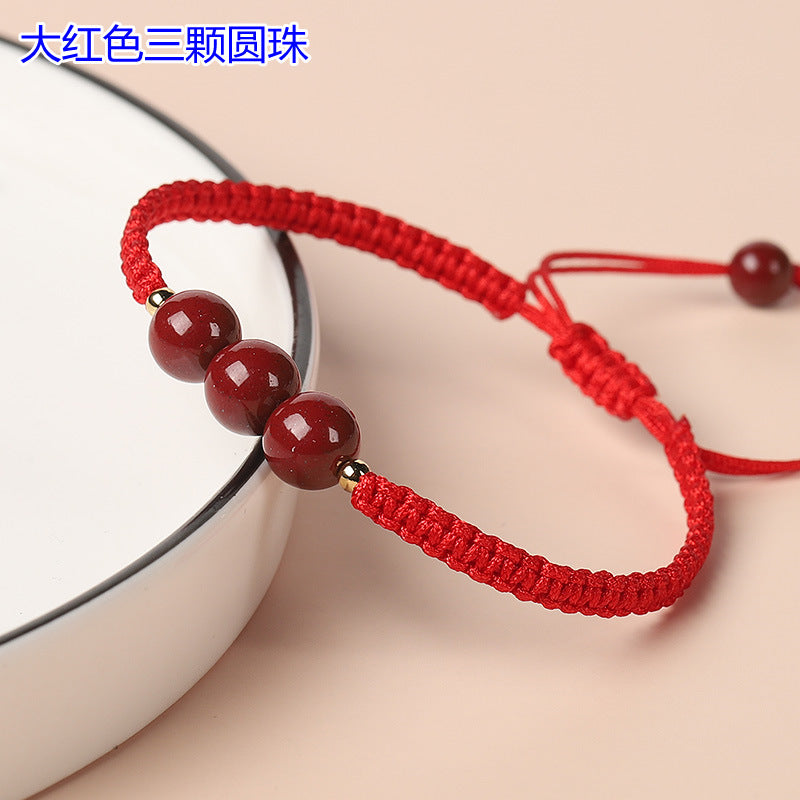 Handwoven Cinnabar Six-Word Mantra Red String Bracelet - Protection & Luck Charm