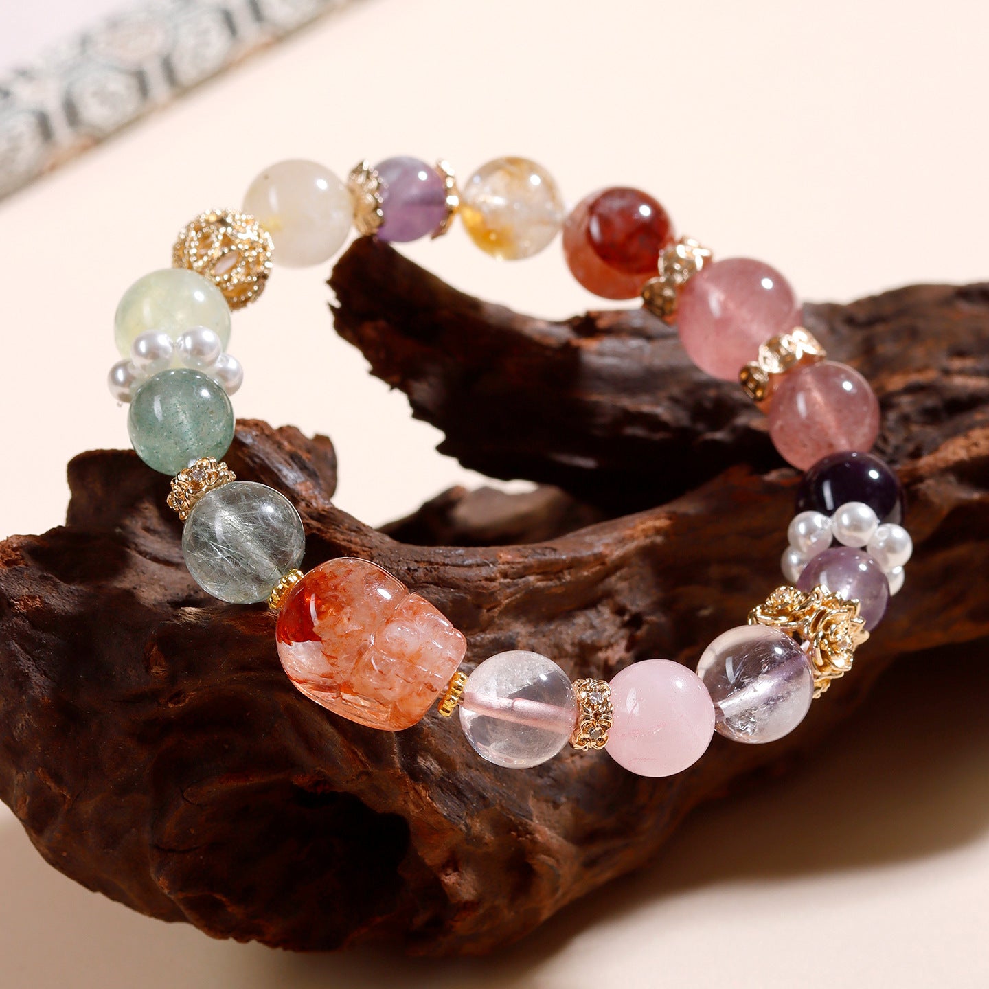 Natural Red Gum Flower Pixiu Crystal Multi-Gem Bracelet - Wealth & Protection Charm for Women
