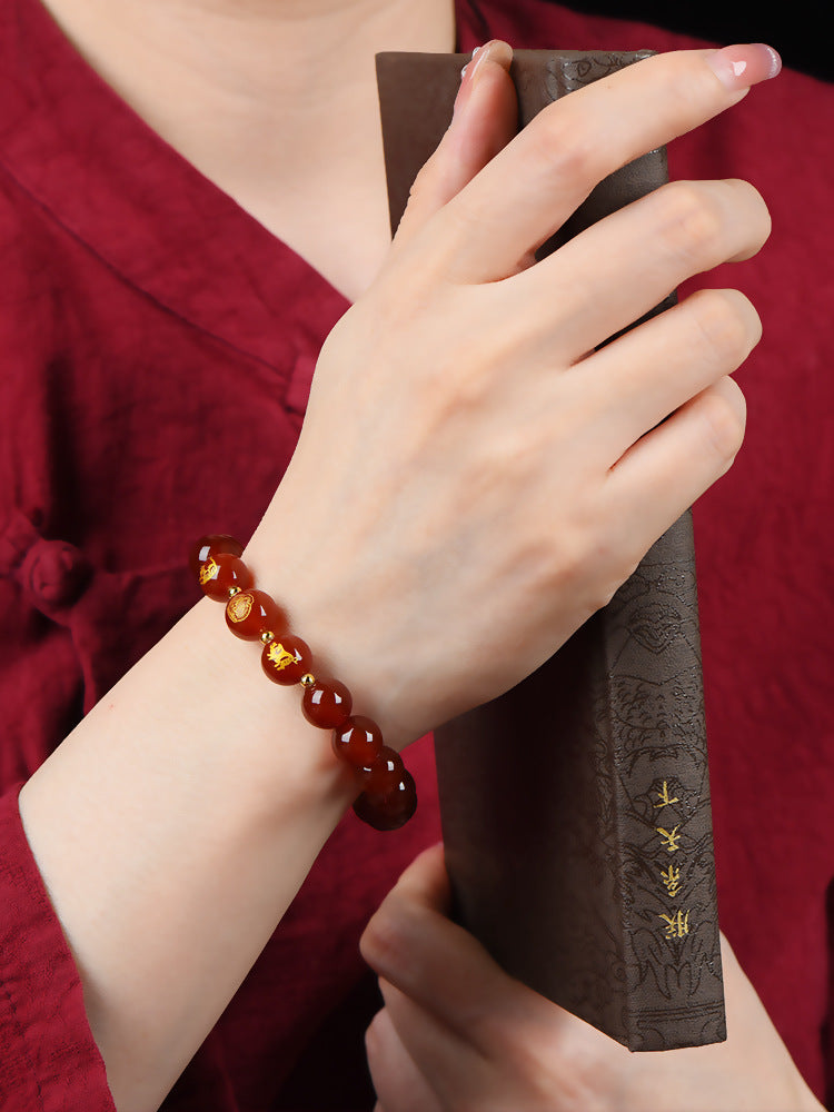 Twelve Zodiac Guardian Deities Agate Obsidian Bracelet - Three-in-One Spiritual Protection