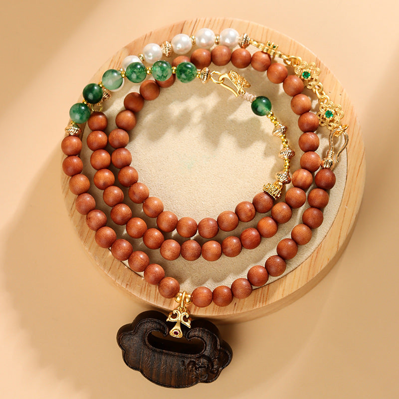 Sandalwood Agarwood Ruyi Pendant Necklace | Zen Buddhist Beads for Spiritual Harmony