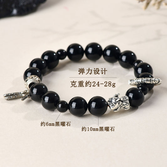 Natural Obsidian Pixiu Bracelet - Chinese Style Women's Wealth and Protection Talisman