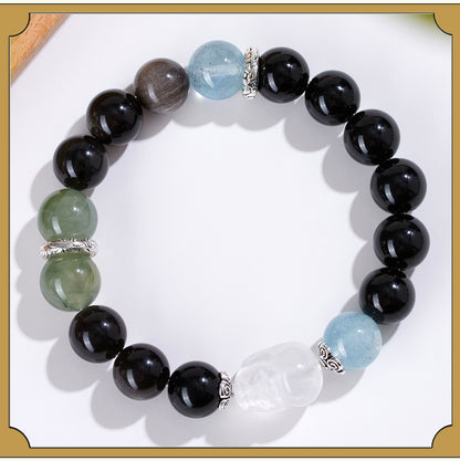 Natural Crystal Five Elements Bracelet with Lucky Pixiu - Unisex Couple Style for Balance and Wealth