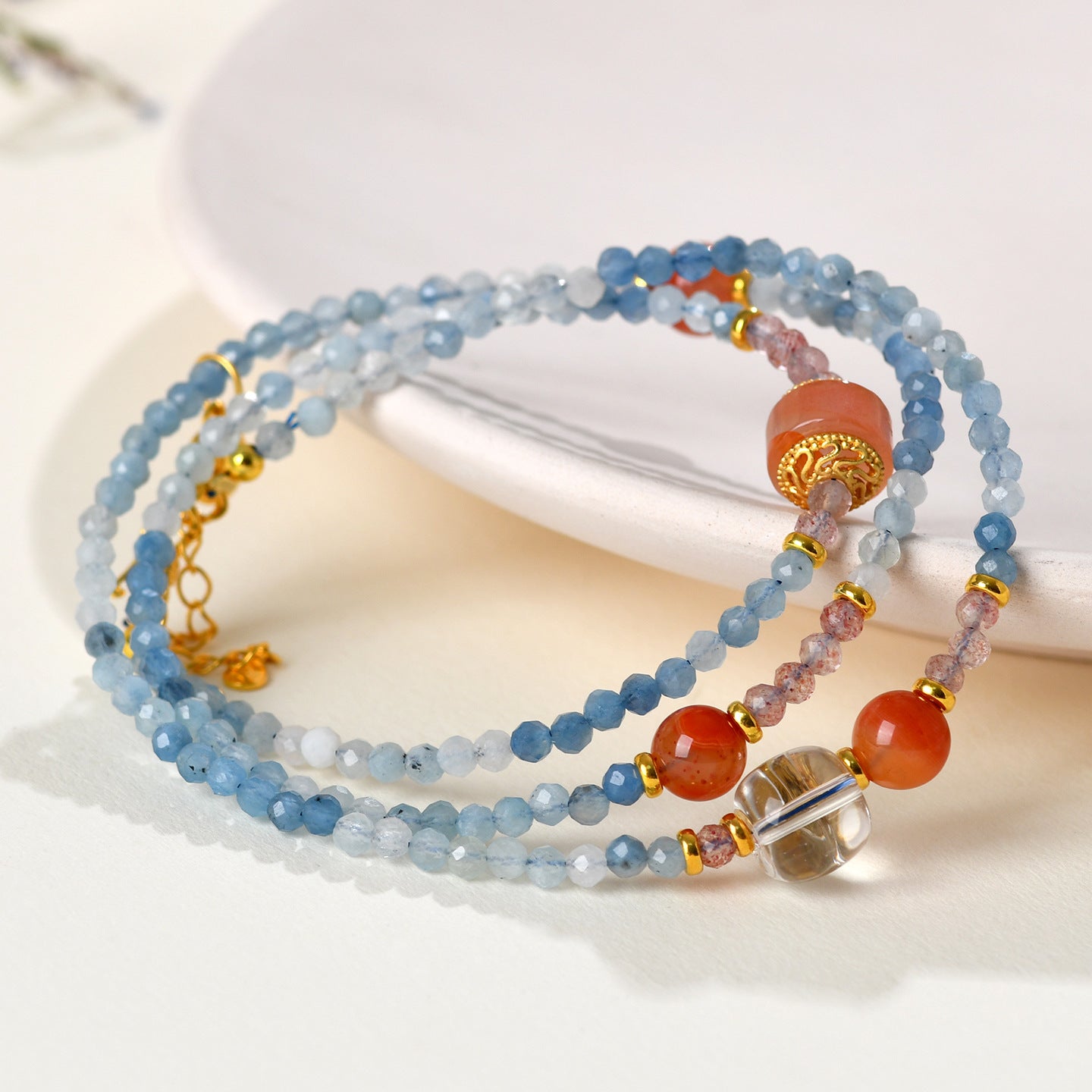 Natural Crystal Aquamarine Southern Red Agate Collarbone Necklace - S925 Silver Elegant Jewelry for Women