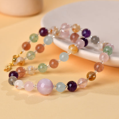 Natural Crystal Multi-Gem Collarbone Necklace | Amethyst & Yellow Tower Crystal for Wealth & Harmony