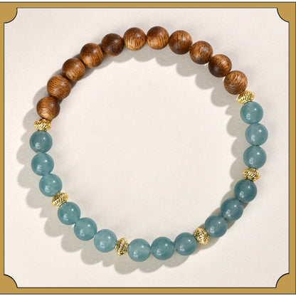 Blue Water Jade Chalcedony Agarwood Buddhist Bracelet | Zen Meditation Beads for Women's Spiritual Protection
