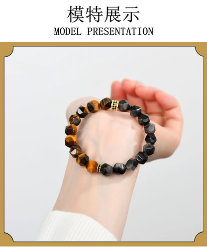 Golden Tiger Eye and Obsidian Faceted Irregular Bracelet - Unisex Couple Protection Charm