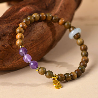 Green Sandalwood & Amethyst Multi-Loop Bracelet