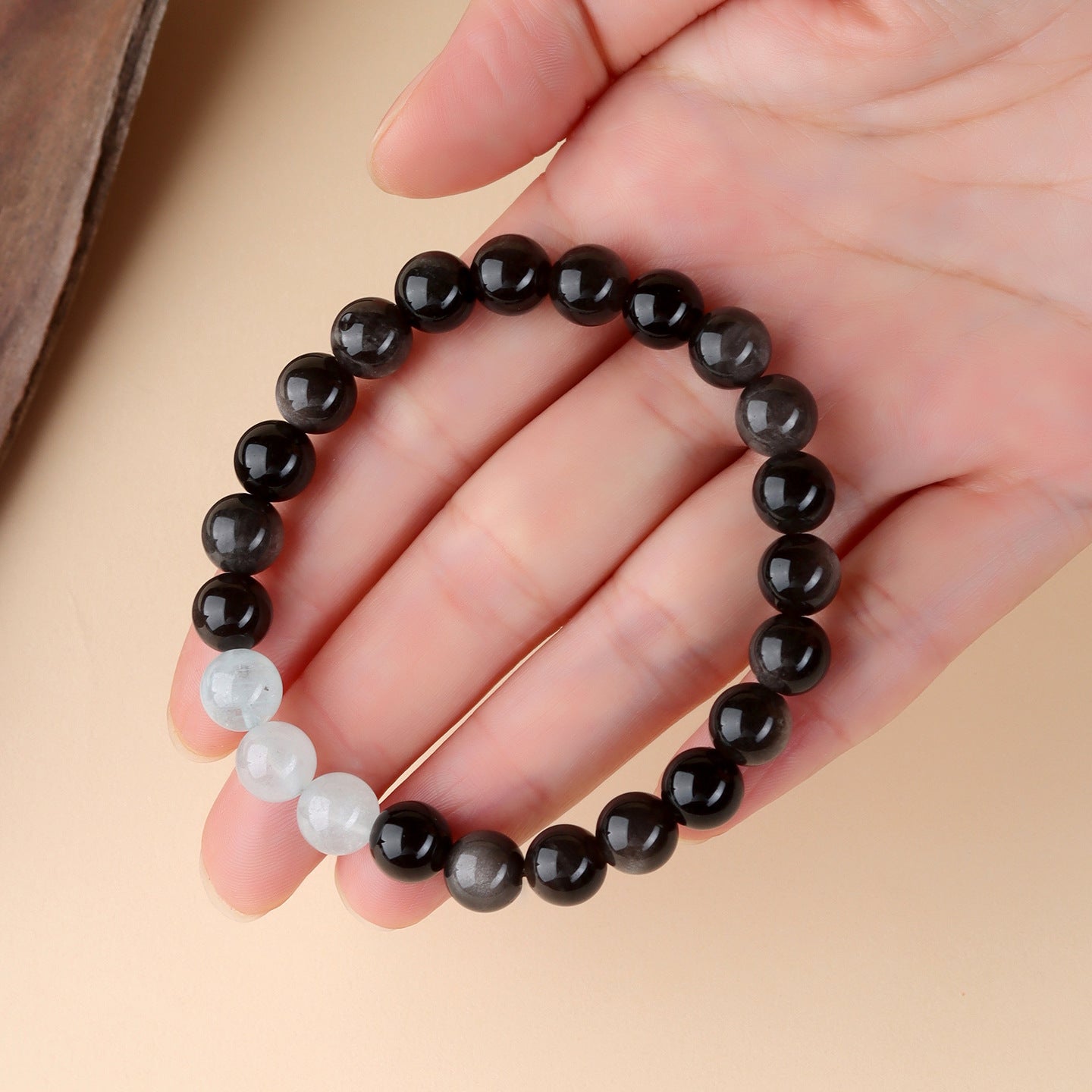 Natural Obsidian Crystal Bracelet with Golden Rutilated Quartz & Gemstones | Spiritual Protection & Wealth Attraction