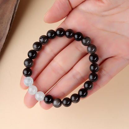 Natural Obsidian Crystal Bracelet with Golden Rutilated Quartz & Gemstones | Spiritual Protection & Wealth Attraction