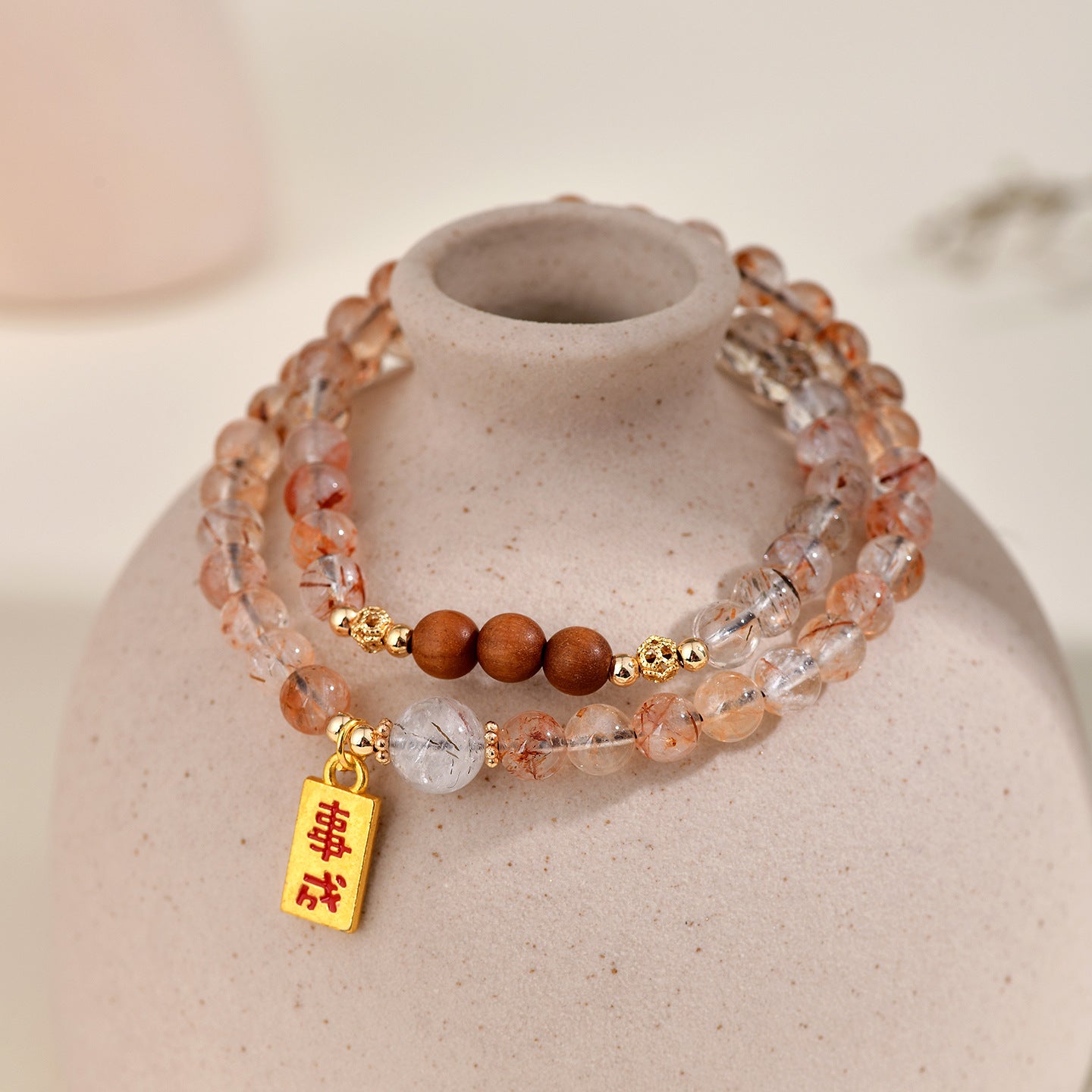 Natural Crystal Black Gold Super Seven Laoshan Sandalwood Double Circle Bracelet - Zen Buddhist Beads