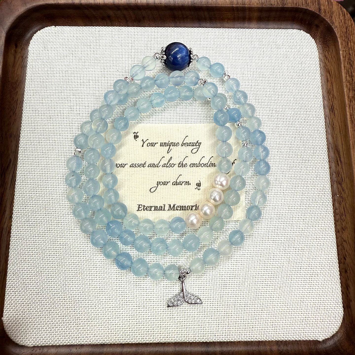 Aquamarine Pearl Kyanite Three-Circle Fish Tail Bracelet | Spiritual Energy & Fashion