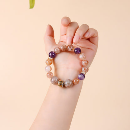 Natural Black Gold Super Amethyst Bracelet with Six-Word Mantra | Spiritual Wisdom & Protection