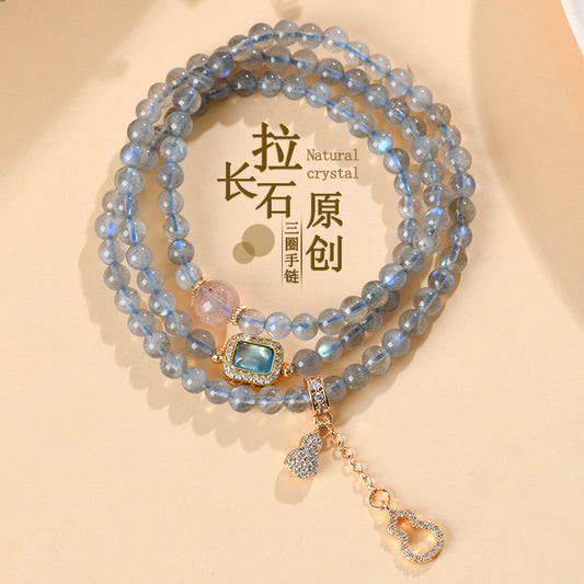 Natural Crystal Labradorite Strawberry Crystal Fortune Three-Circle Bracelet New Chinese Style Original Women's Multi-Layer Bracelet