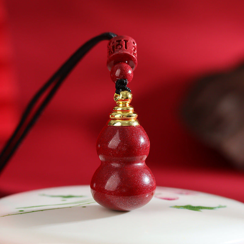 Natural Cinnabar Gourd Pendant Hollow Gawu Bottle Fortune Necklace Amulet