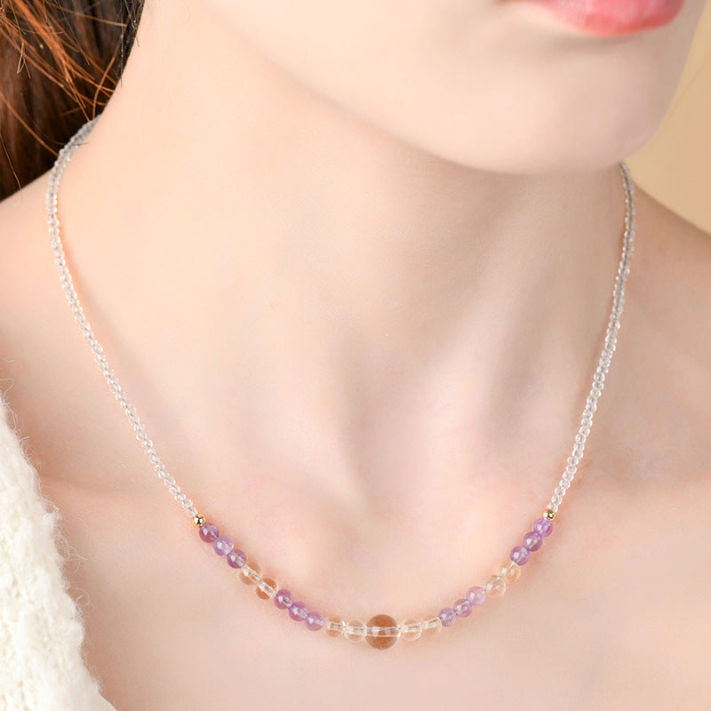 Natural White Crystal Ametrine Collarbone Necklace | Spiritual Balance & Elegant Protection