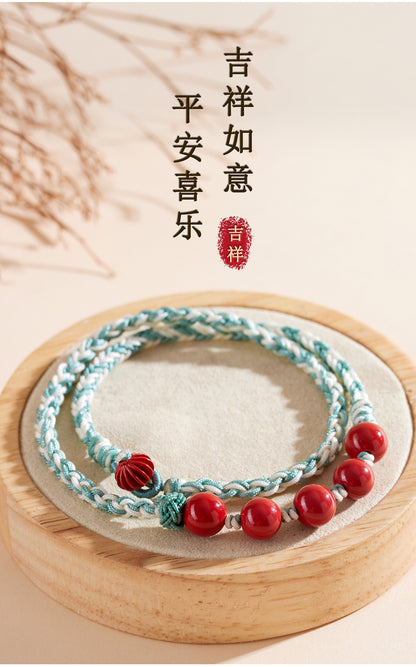 Natural Imperial Red Cinnabar Double Circle Tibetan Bracelet | Spiritual Protection & Harmony