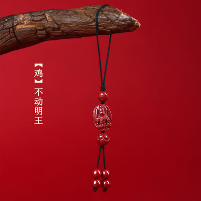 Natural Purple Gold Cinnabar Zodiac Buddha Phone Chain - Divine Protection & Fortune Attraction