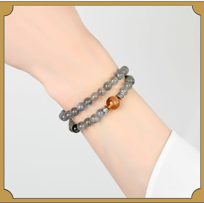 Natural Silver Obsidian Gray Moonlight Double Circle Bracelet - Spiritual Protection & Energy Balance