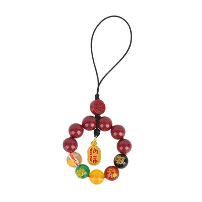 Natural Purple Gold Cinnabar Agate Five Directions God of Wealth Phone Keychain Pendant