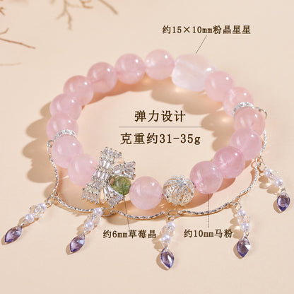 Natural Pink Crystal Love Bracelet | Peach Pink Women's Spiritual Jewelry for Harmony