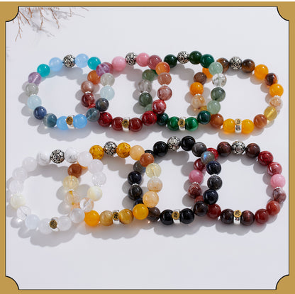 Natural Crystal Multi-Gem Sanskrit Eight Guardian Deities Zodiac Buddha Balance Bracelet
