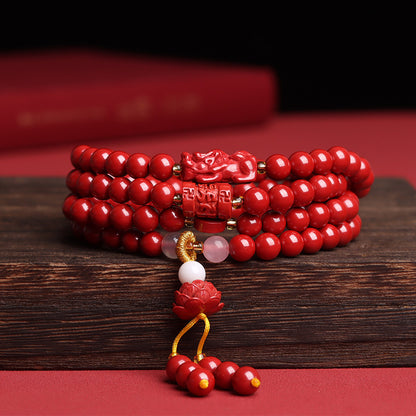 Natural Cinnabar 108 Beads Buddhist Prayer Bracelet - Multi-Circle Spiritual Protection