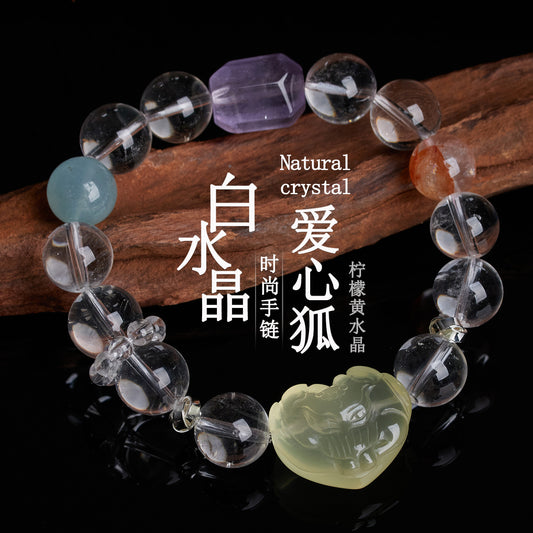 Natural Crystal Heart Fox Bracelet | Love & Harmony Energy Jewelry for Women