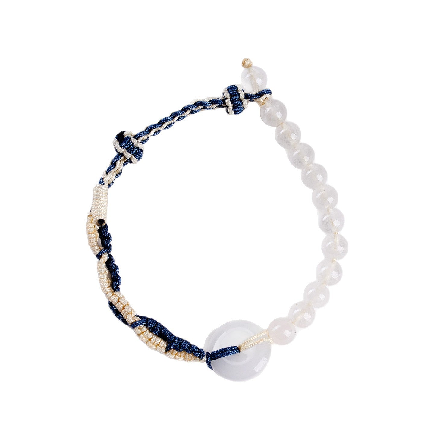 White Chalcedony Peace Buckle Handmade Woven Bracelet | Harmony Purity Chinese Style Charm