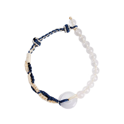 White Chalcedony Peace Buckle Handmade Woven Bracelet | Harmony Purity Chinese Style Charm
