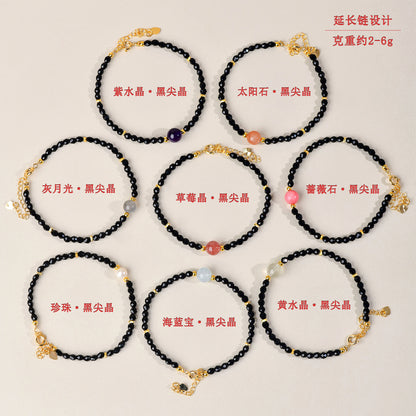 Natural Crystal Black Spinel Multi-Gem Adjustable Bracelet for Women - Mystical Protection & Elegance