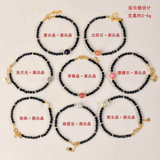 Natural Crystal Black Spinel Multi-Gem Adjustable Bracelet for Women - Mystical Protection & Elegance