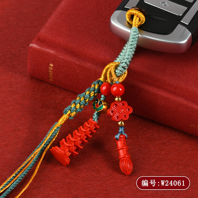 Natural High Content Cinnabar Wenchang Tower Keychain for Academic Success & Protection