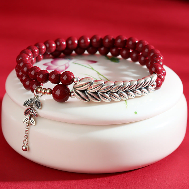 Natural Purple Gold Sand Cinnabar Double Layer Bracelet - Vintage Peaceful Year Design for Protection