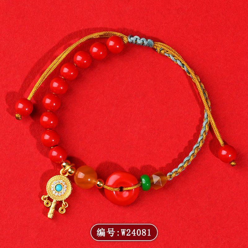 Natural High Content Cinnabar Peace Buckle Hand-Woven Bracelet | Spiritual Protection & Wealth Charm