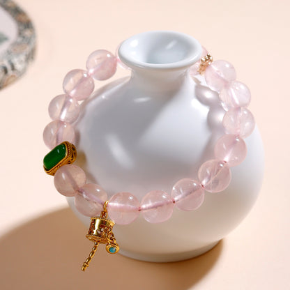 Natural Mozambique Pink Crystal Bracelet | Peach Blossom Love Charm for Women